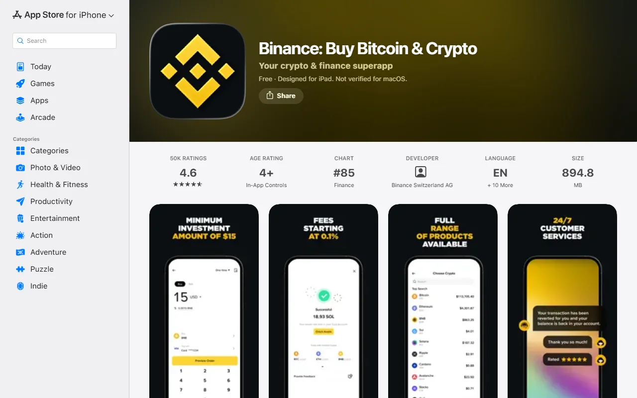 Binance'ты iPhone'го жүктөө: App Store жана расмий тиркеме